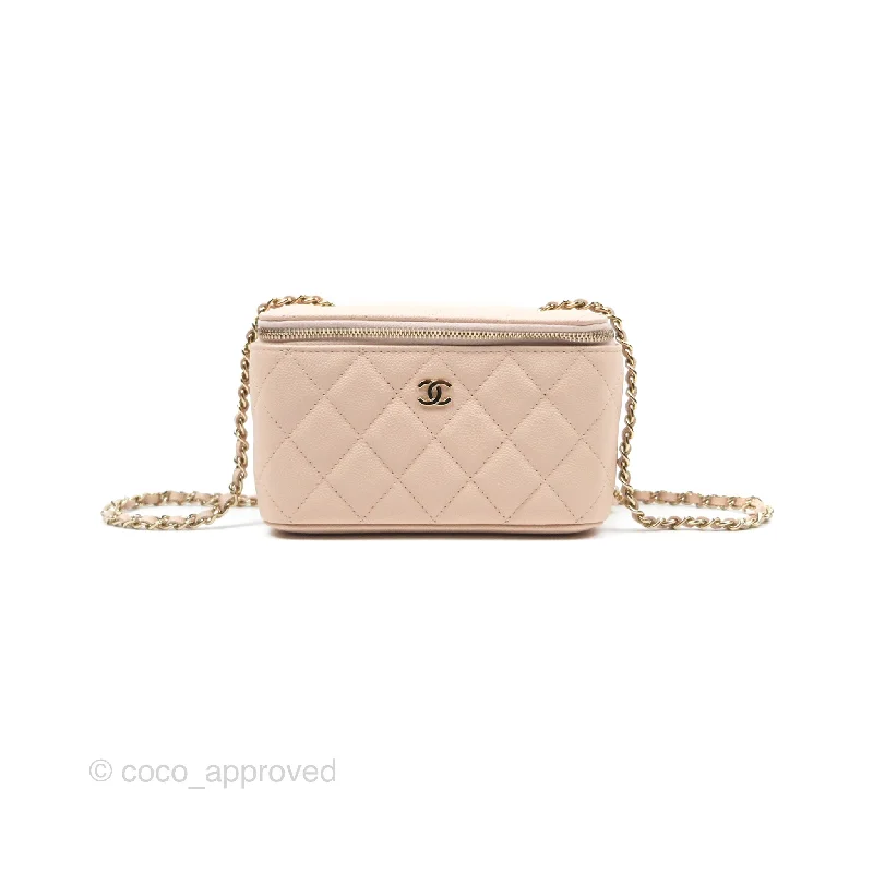 Chanel Vanity with Classic Chain Light Beige Caviar Gold Hardware 22C