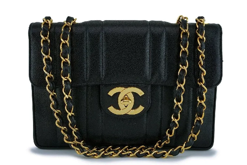 Chanel Vintage Black Caviar Mademoiselle Jumbo Classic Flap Bag 24k GHW