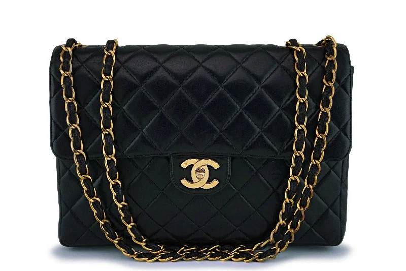 Chanel Vintage Black Classic Jumbo Flap Bag 24k GHW