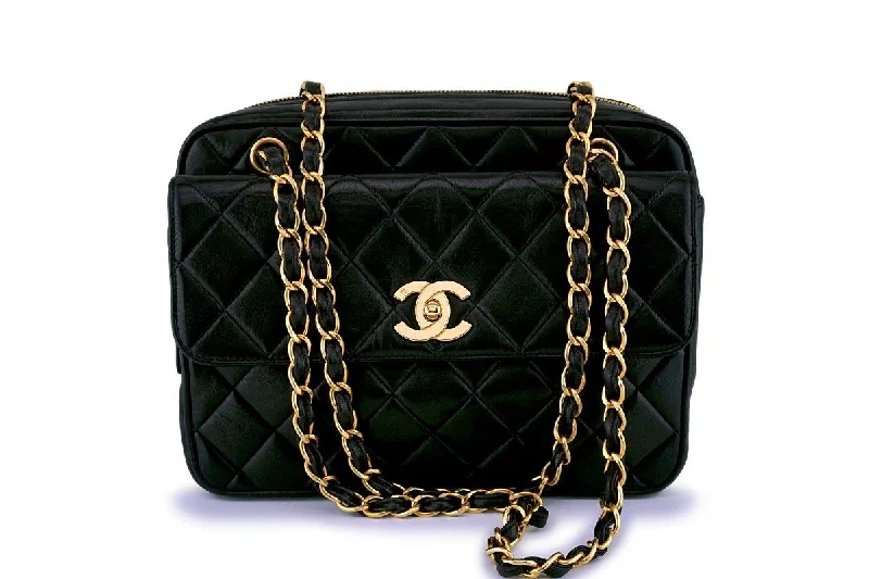 Chanel Vintage Black Lambskin Camera Flap Tote Bag GHW