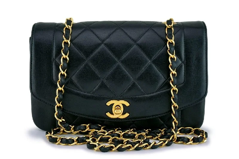 Chanel Vintage Black Lambskin Classic Diana Flap Bag 24k GHW