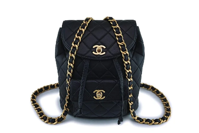 Chanel Vintage Black Lambskin Classic Quilted Backpack Bag 24k GHW