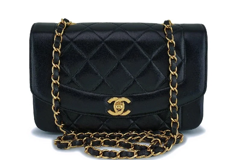 Chanel Vintage Black Lambskin Small Classic Diana Flap Bag 24k GHW