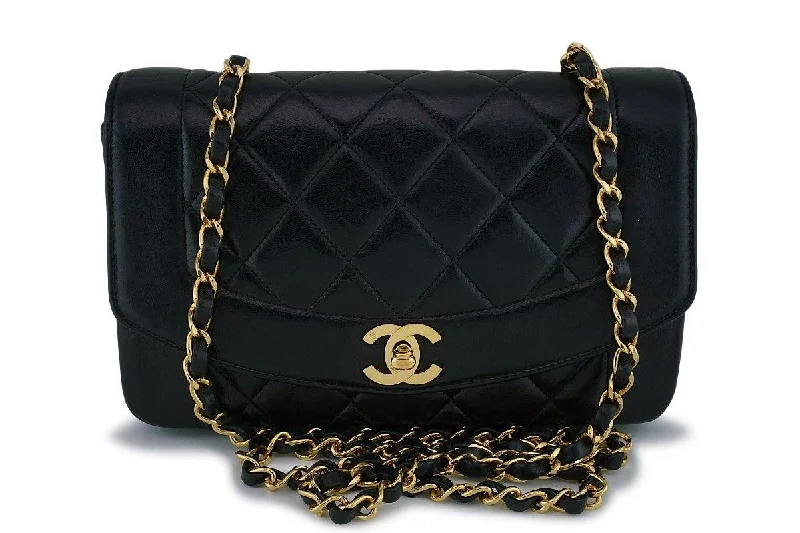 Chanel Vintage Black Lambskin Small Diana Flap Bag 24k GHW