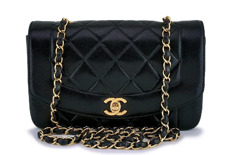 Chanel Vintage Black Lambskin Small Diana Flap Bag 24k GHW