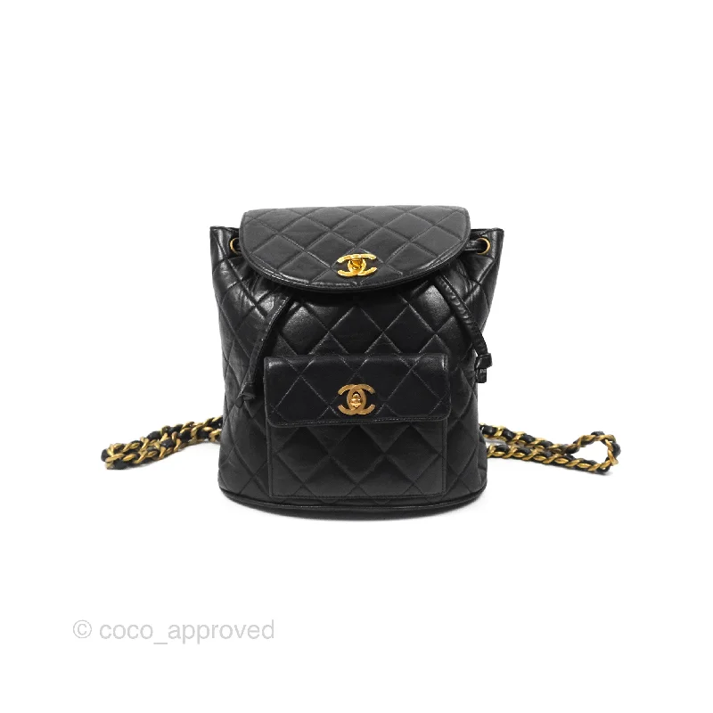 Chanel Vintage CC Duma Backpack Black Lambskin 24K Gold Hardware