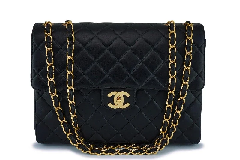 Chanel Vintage Lambskin Black Jumbo Classic Flap Bag 24k GHW