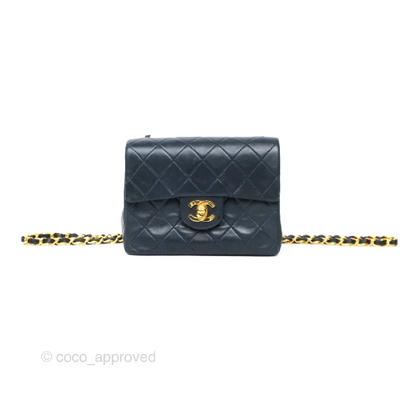 Chanel Vintage Mini Square Navy Lambskin 24K Gold Hardware