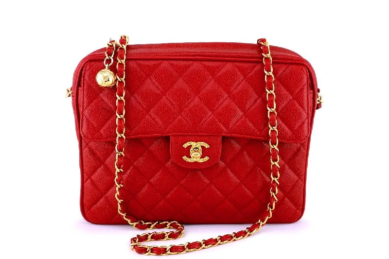 Chanel Vintage Red Caviar Classic Flap Camera Bag 24k GHW