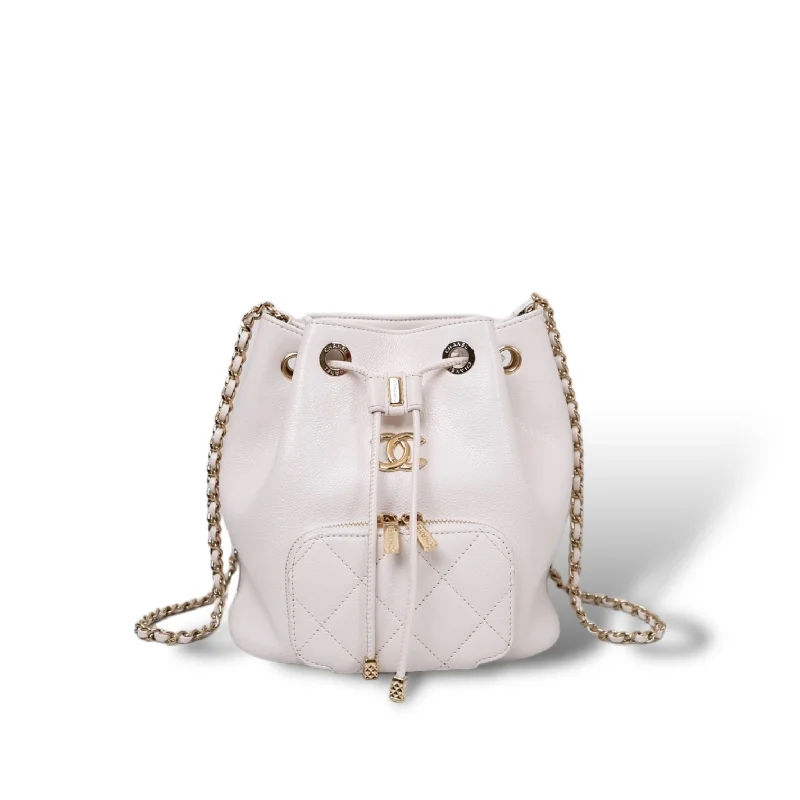 Chanel Business Affinity Bucket Bag White Caviar s30