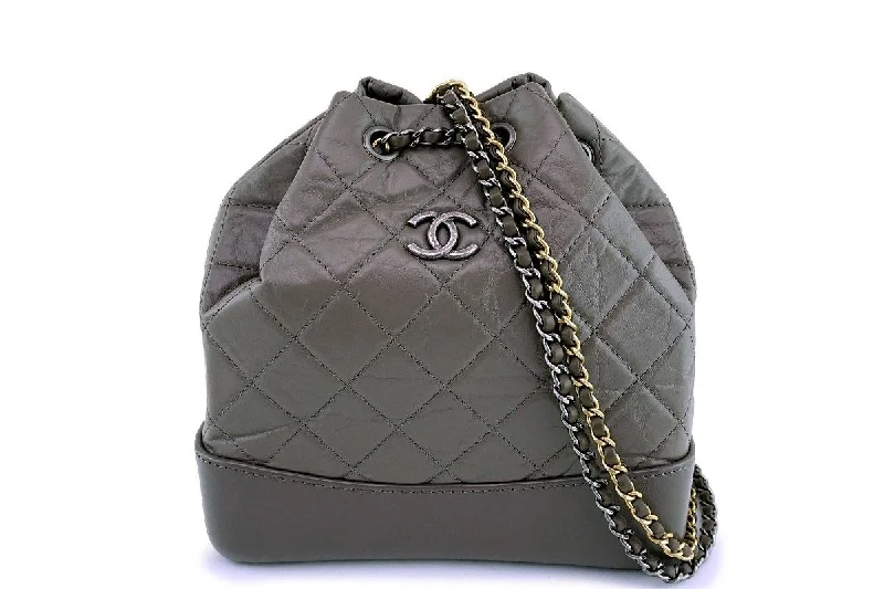 New 18A Chanel Taupe Gray Small Gabrielle Backpack Bag