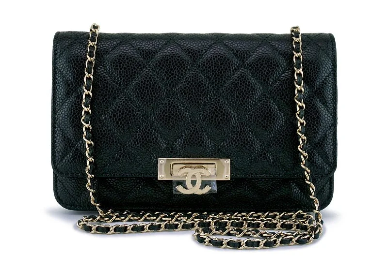 New 18S Chanel Black Rare Caviar Golden Class Classic Wallet on Chain WOC Flap Bag