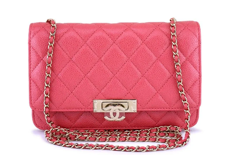 New 18S Chanel Pink Caviar Golden Class Wallet on Chain WOC Flap Bag