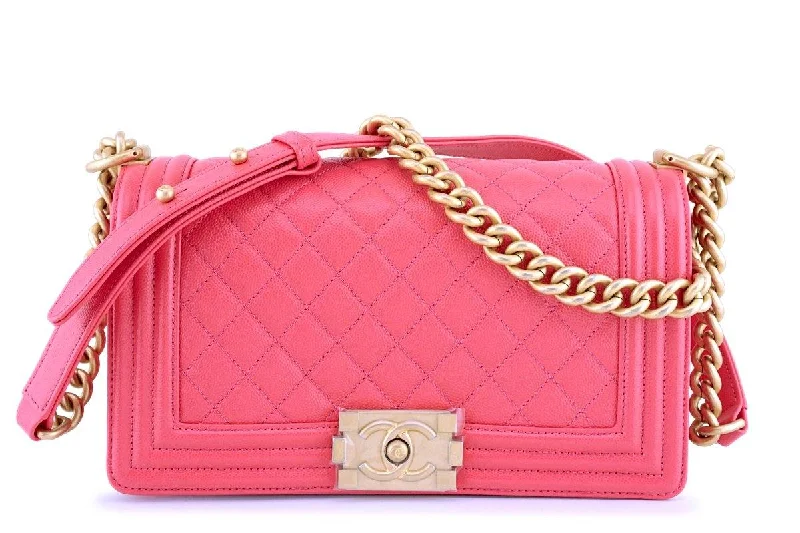 New 18S Chanel Pink Caviar Medium Classic Boy Flap Bag GHW