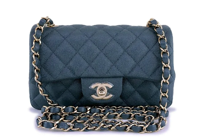 New Chanel 18B Gray Caviar Rectangular Mini Classic Flap Bag GHW