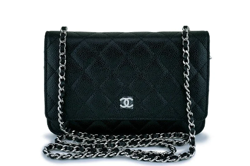 New Chanel Black Caviar Classic Wallet on Chain WOC Flap Bag SHW