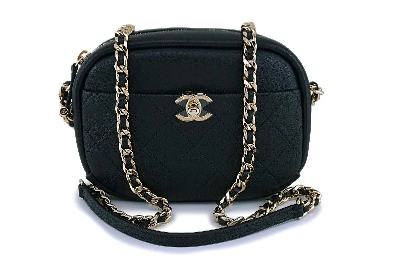 NIB 19C Chanel Black Calfskin Mini Camera Crossbody Bag GHW