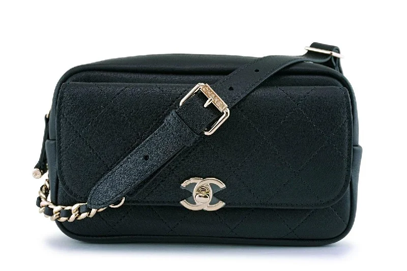 NIB 19C Chanel Black Flap-Camera Waist Belt Bag Fanny Pack GHW 63219