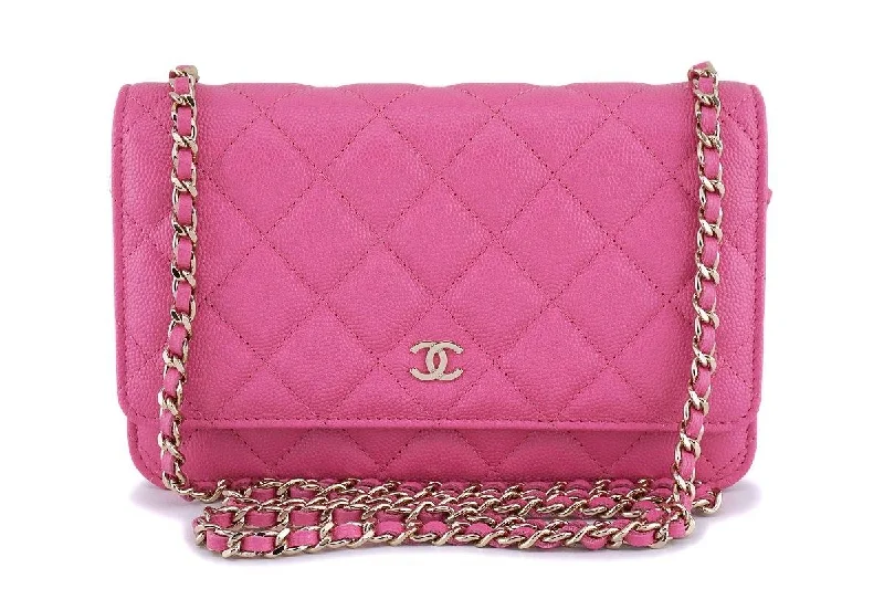 NIB 19C Chanel Caviar Pink Classic Wallet on Chain WOC Flap Bag GHW