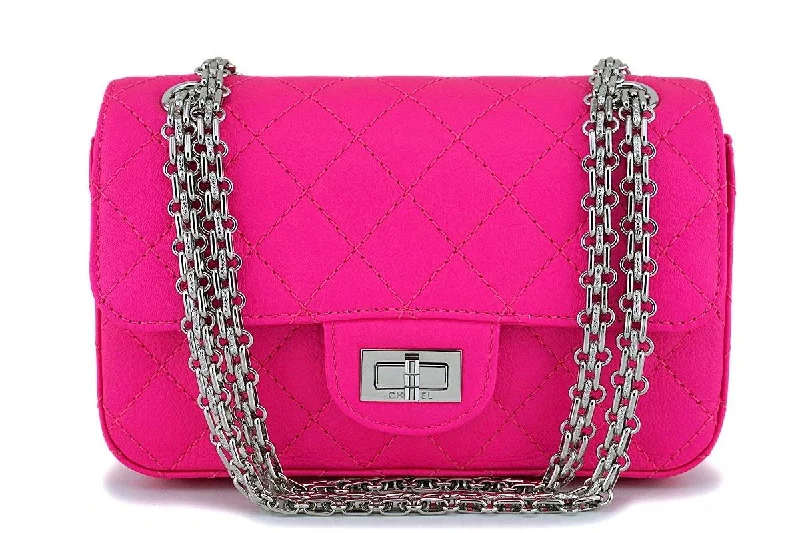 NIB 19K Chanel Fuchsia Neon Pink Goatskin 2.55 Reissue Mini Flap Bag SHW