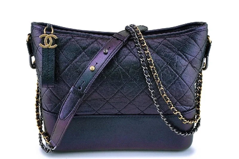 NIB 19S Chanel Iridescent Black Purple Medium Gabrielle Hobo Bag