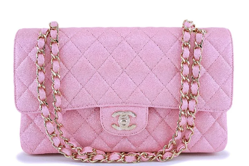 NIB 19S Chanel Iridescent Pearly Pink Caviar Medium Classic Double Flap Bag GHW