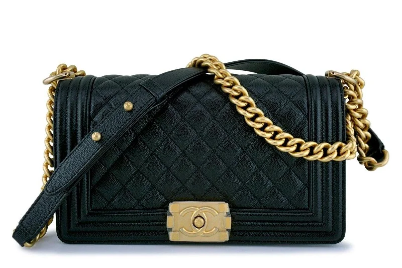 NIB Chanel Black Caviar Classic Medium Boy Flap Bag GHW