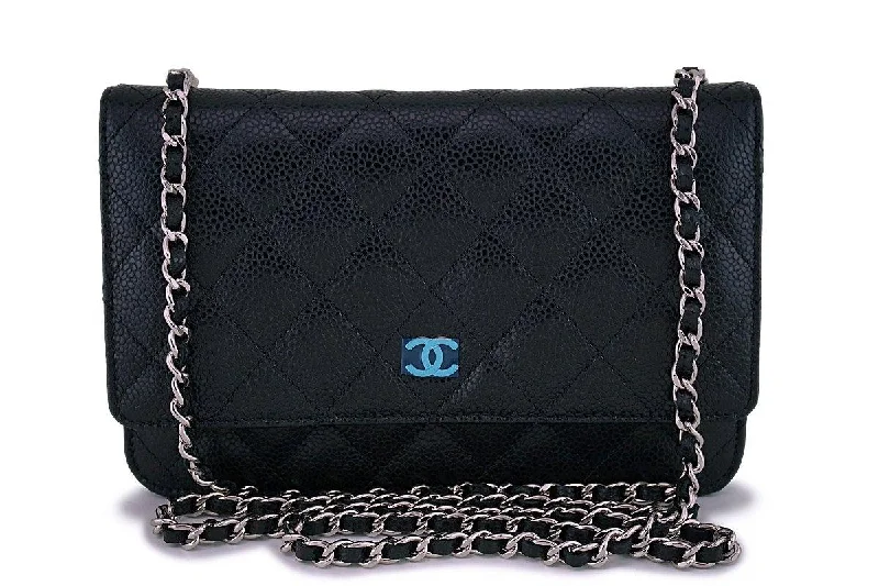 NIB Chanel Black Caviar Classic Wallet on Chain WOC Flap Bag SHW