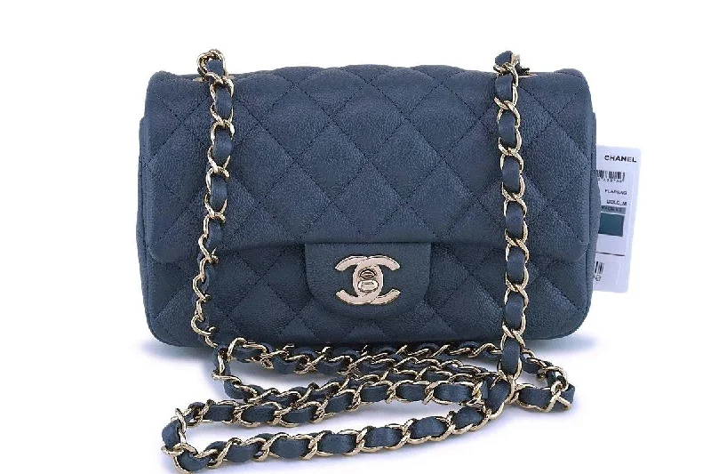 NWT 18B Chanel Gray Caviar Rectangular Mini Flap Bag GHW