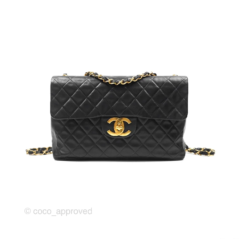 Chanel Vintage Maxi Single Flap Black Lambskin 24K Gold Hardware