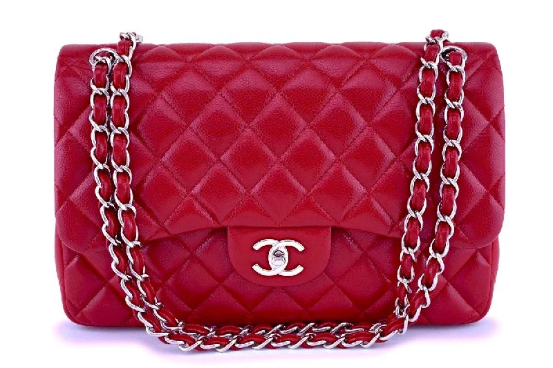 Rare Chanel 12A Red Caviar Classic Jumbo Double Flap Bag SHW