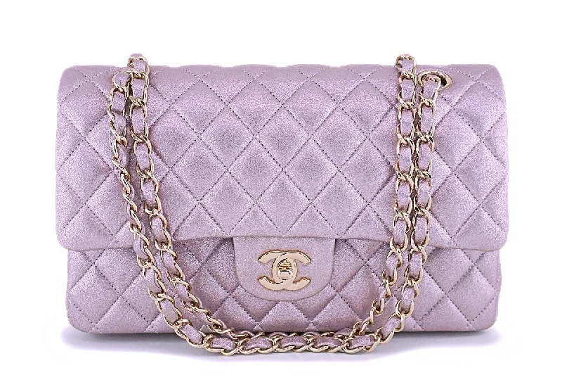 Rare Chanel 14B Rose Gold Metallic Pink Goatskin Classic Double Flap Bag