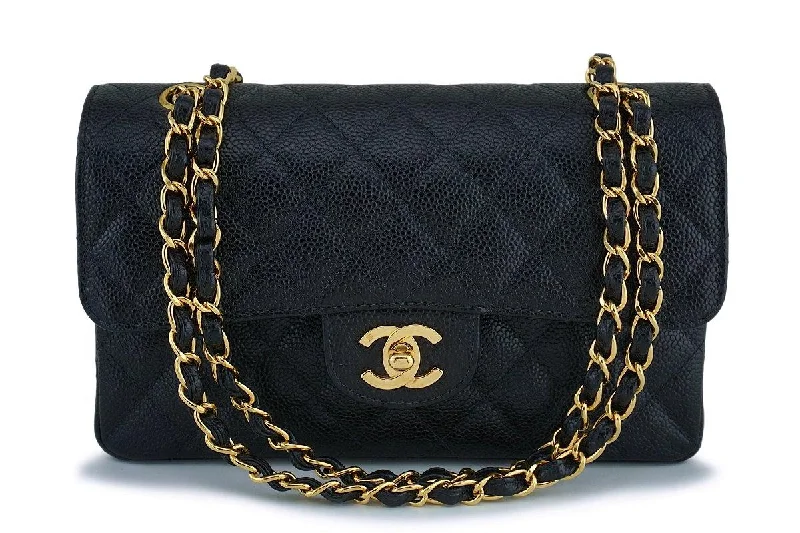 Rare Chanel Black Caviar Small Classic Double Flap Bag GHW 24k GHW