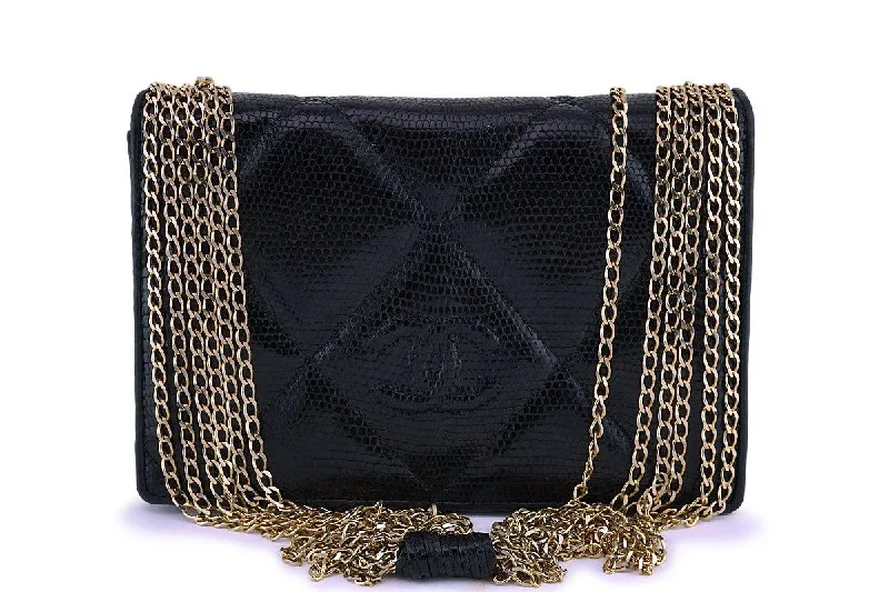 Rare Chanel Vintage Black Lizard Evening Flap Bag 24k GHW