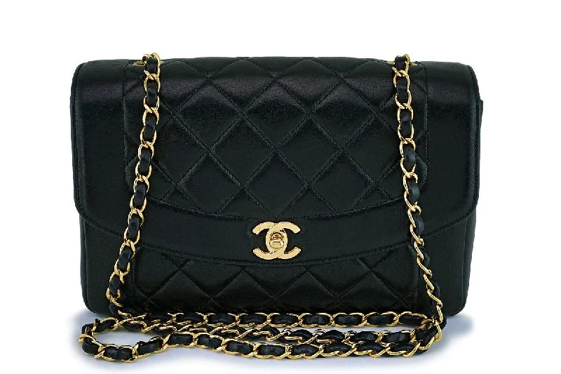 Rare Chanel Vintage Black Medium Classic "pocket" Diana Flap Bag 24k GHW