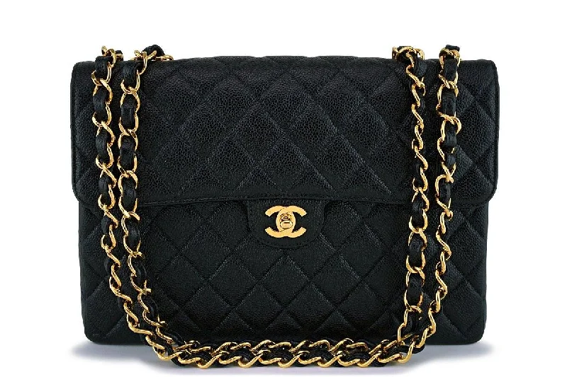 Rare Chanel Vintage Caviar Jumbo Classic Flap Bag 24k GHW