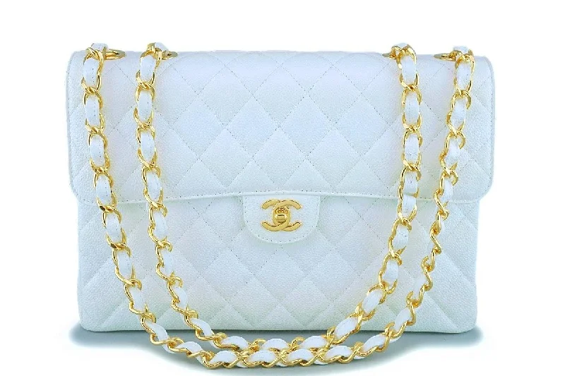 *rare* Chanel White Caviar Jumbo Classic Flap Bag 24k GHW