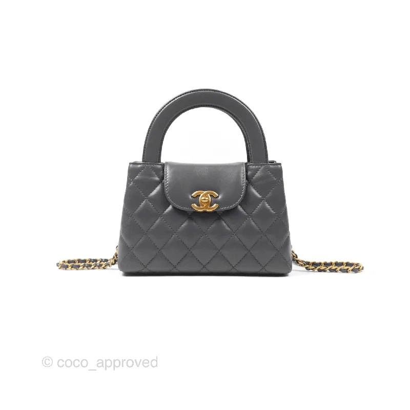 Chanel Kelly Bag Quilted Grey Shiny Calfskin Aged Gold Hardware