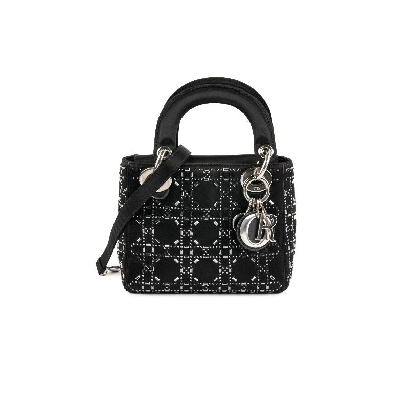 Christian Dior Mini Lady Dior Strass Satin Bag Black