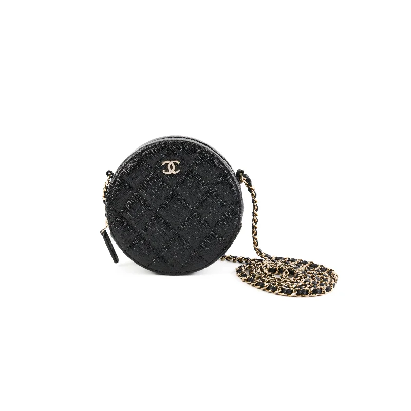 Chanel Mini Round Caviar Crossbody Bag Black