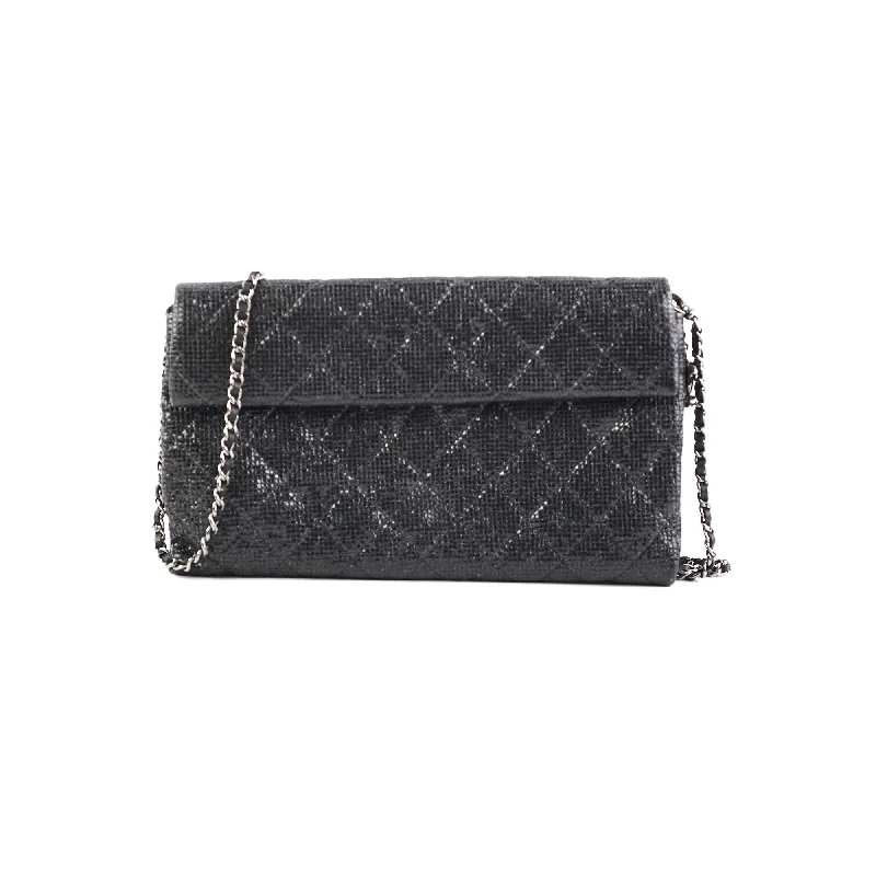 Chanel Black Glittered Calfskin Chain Crossbody Shoulder Bag Wallet Black