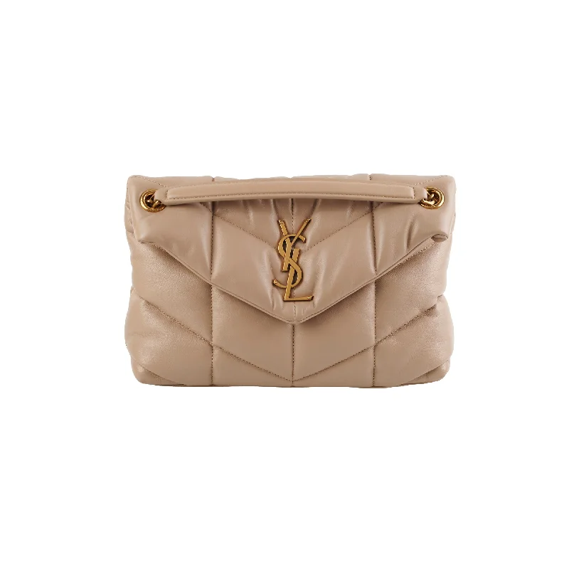 Saint Laurent Small Puffer Lou Beige Shoulder Bag