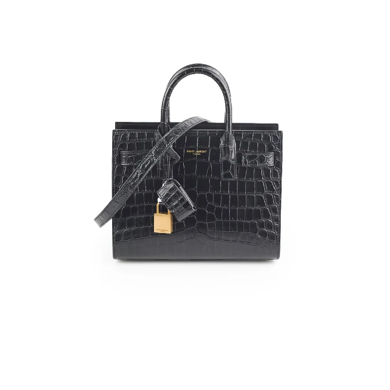 Saint Laurent Sac De Jour Nano Croc Embossed Black