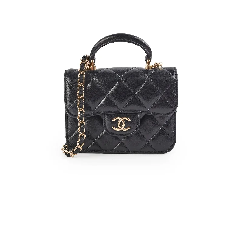 Chanel 21k Micro Top Handle Lambskin Black