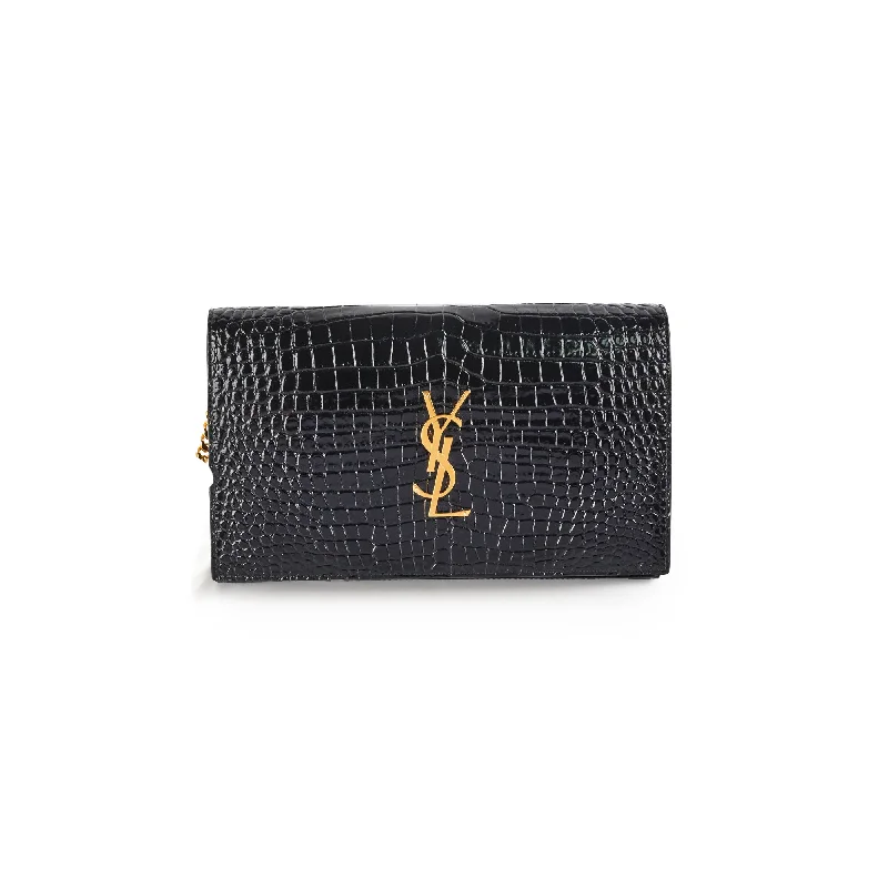 Saint Laurent Kate Crocodile Embossed Wallet On Chain