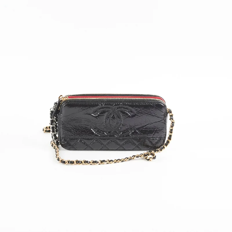 Chanel Double Zip Wallet On Chain Aged Calfskin Black