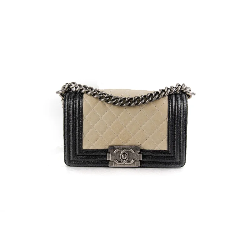 Chanel Small Boy Cream Black Lambskin