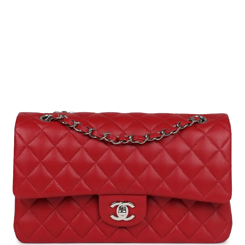 Chanel Medium Classic Double Flap Bag Red Lambskin Silver Hardware