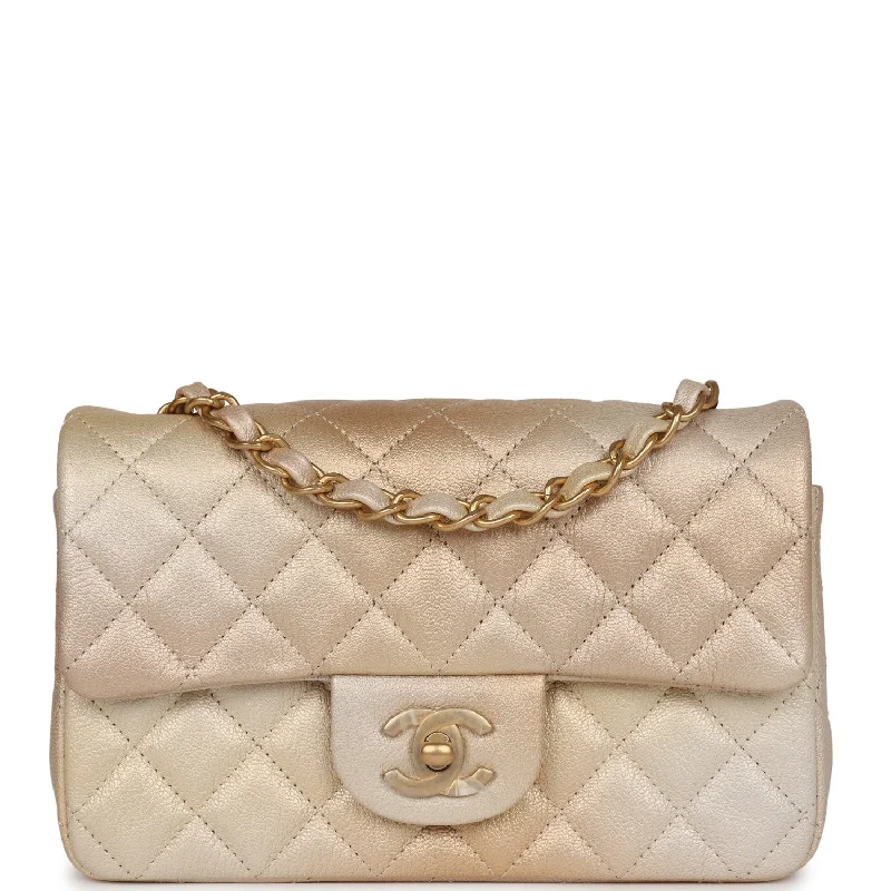 Chanel Mini Classic Rectangular Flap Iridescent Gold and Beige Ombre Chevre Aged Gold Hardware