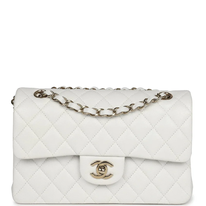 Chanel Small Classic Double Flap White Caviar Light Gold Hardware